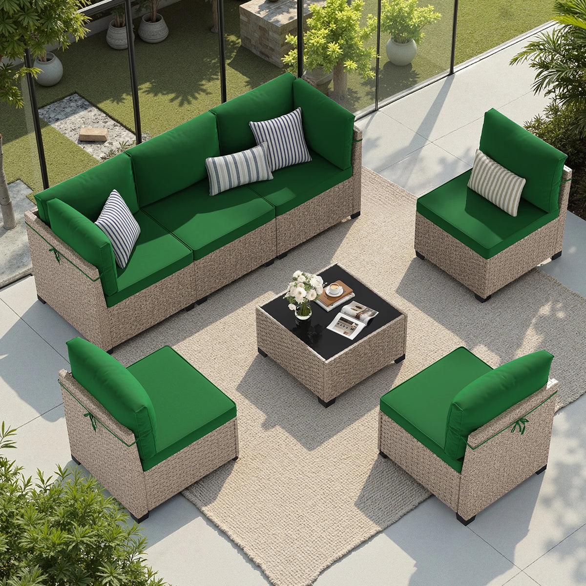 Soohow Outdoor Rattan Sectional Sofa With Tempered Glass Table