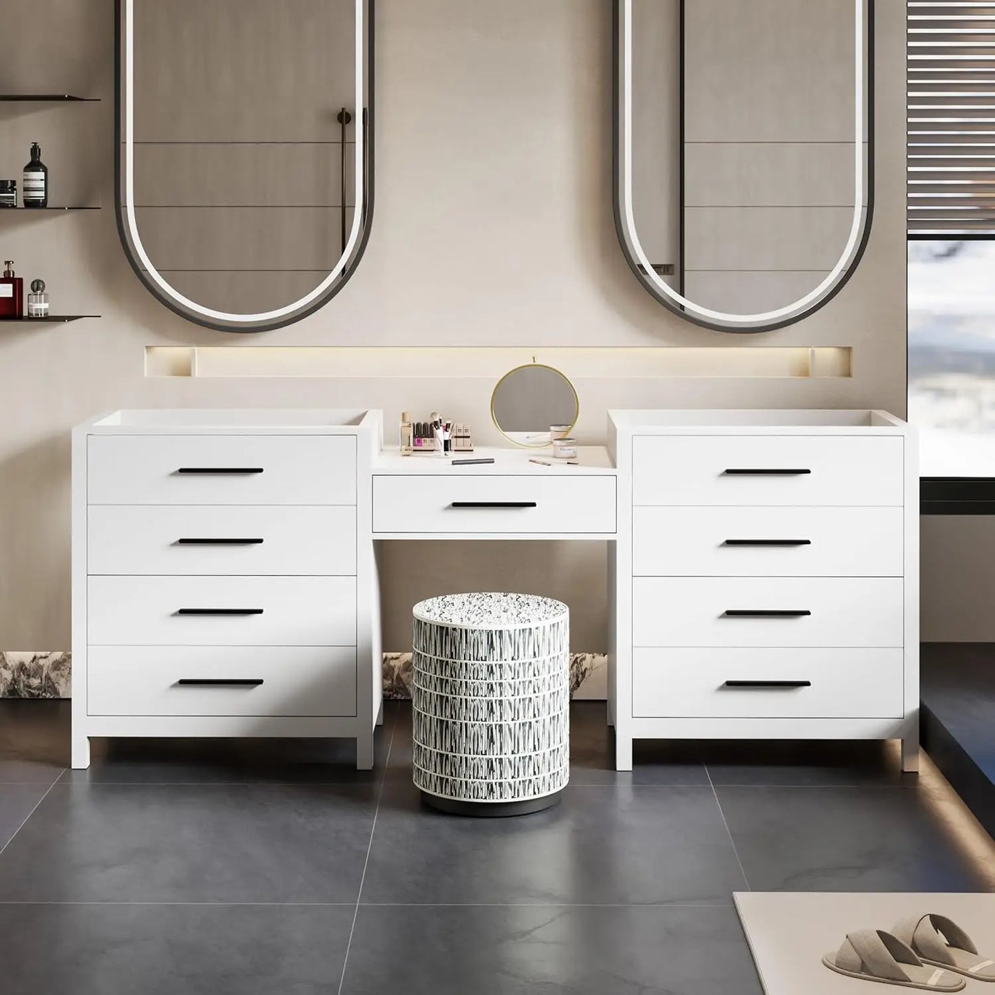 Modern Bathroom Vanity Sink Combo With Makeup Desk And Dual Faucets