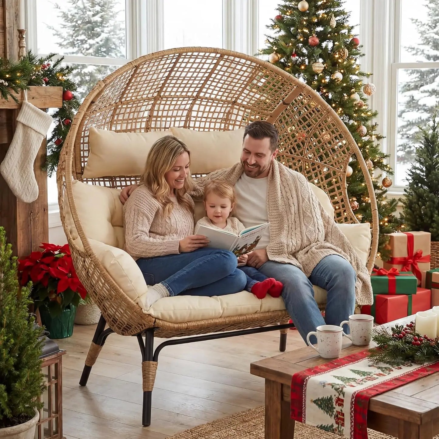 Wicker Rattan Cushioned Loveseat For Patio Garden Indoor Use