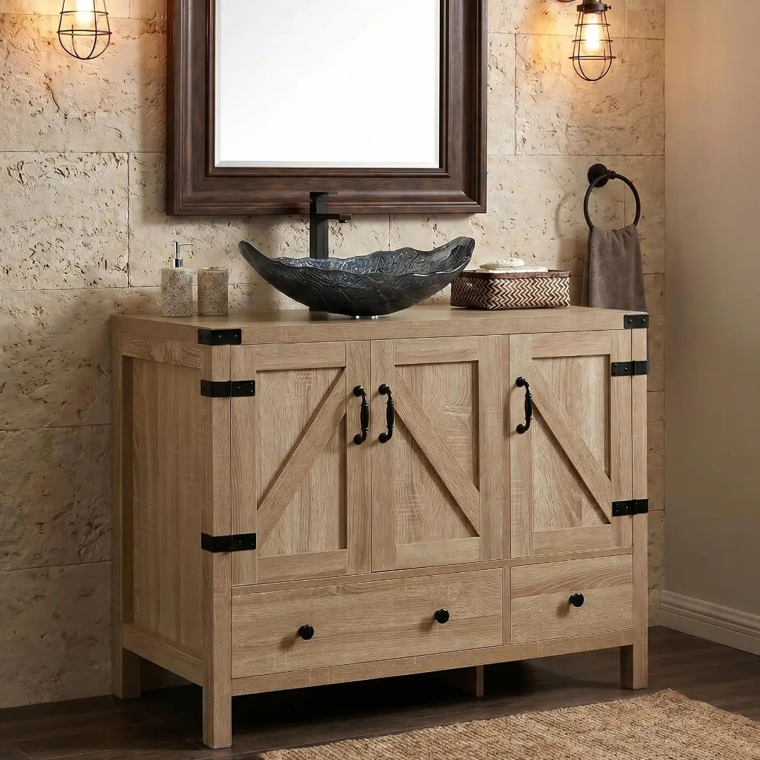 Minimalist Engineered Wood Bathroom Vanity With White Ceramic Sink