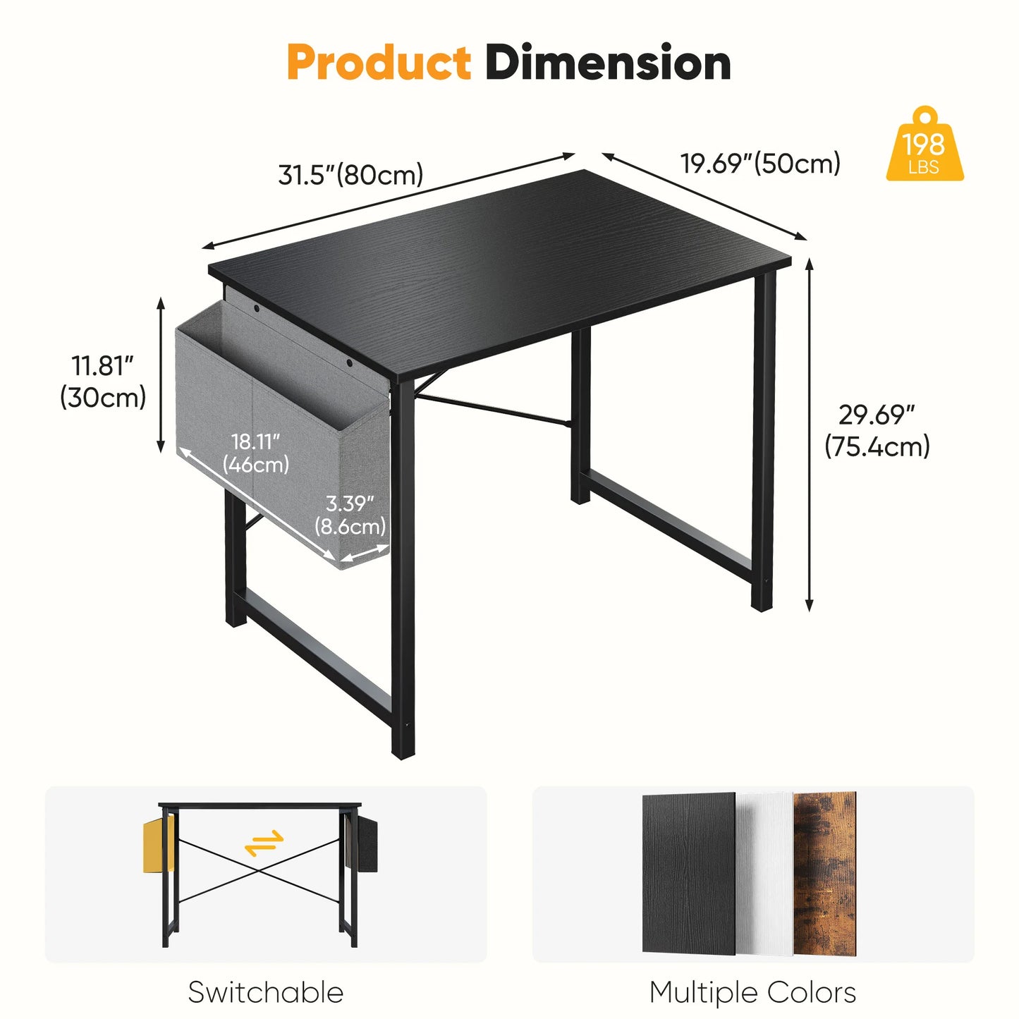 JHK Adjustable Computer Desk Wood Tabletop Storage Bag
