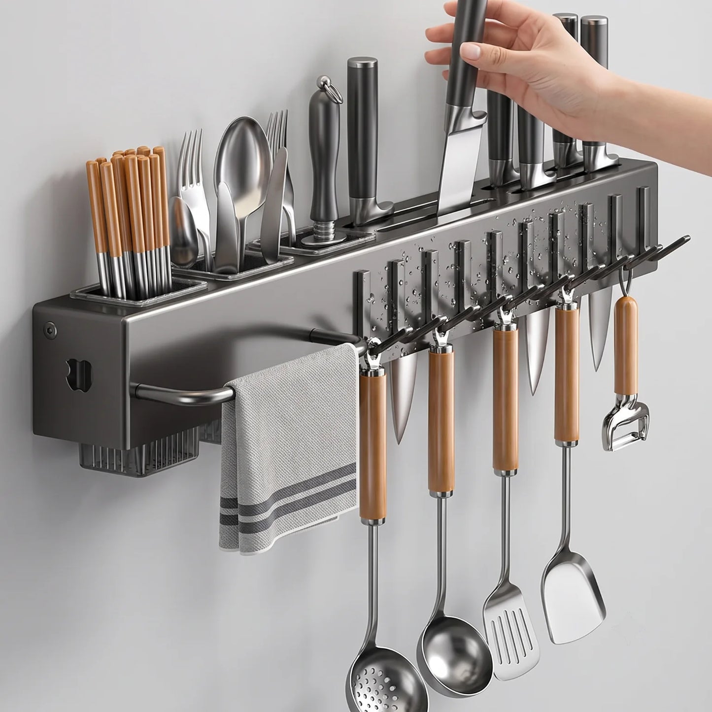 Heavy Duty Carbon Steel Wall Mount Knife Rack For Utensils
