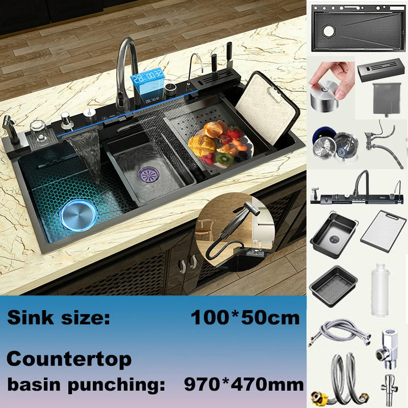 BusySink Stainless Steel Kitchen Sink With Digital Display
