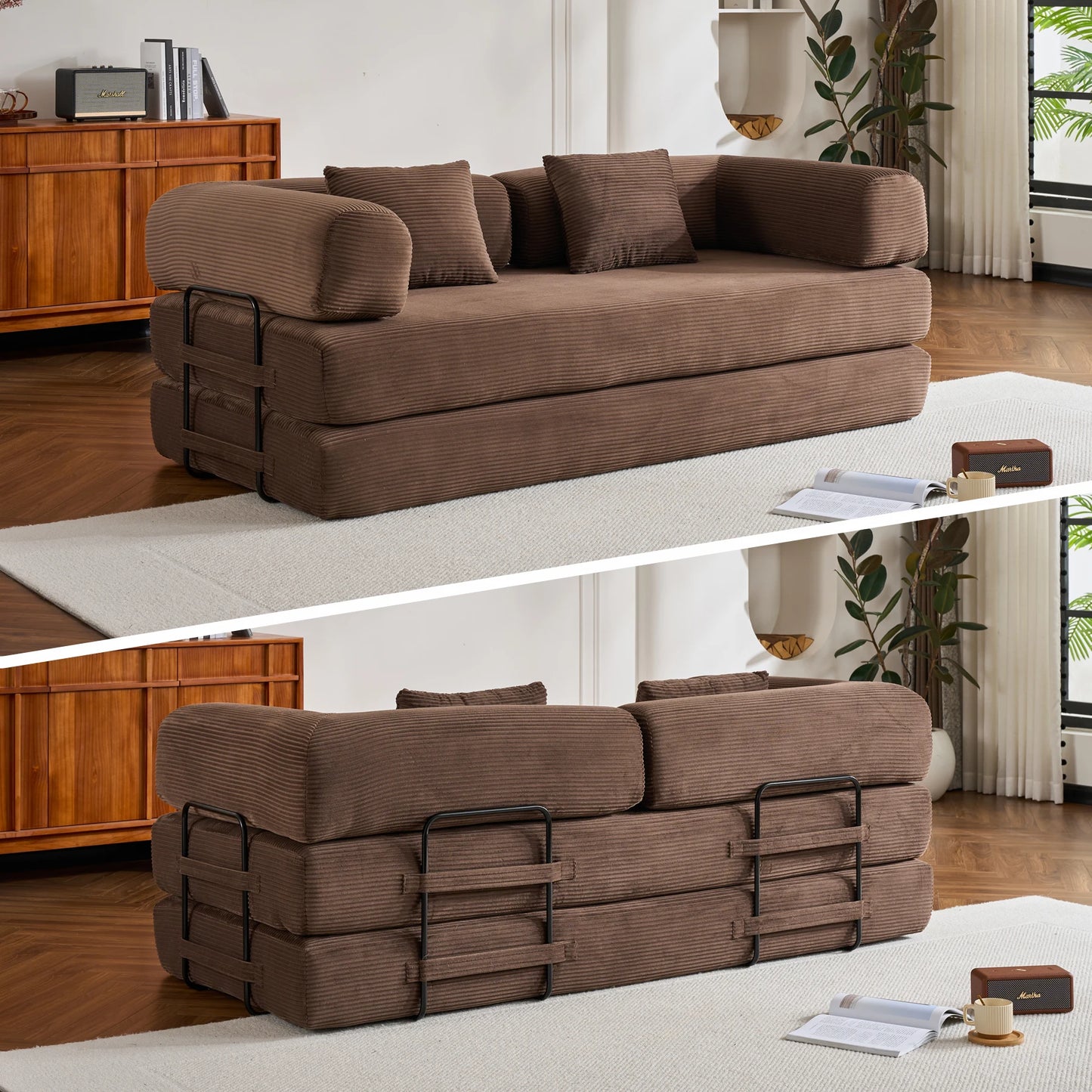 THOLASIS Folding Sofa Bed Corduroy Futon For Small Spaces