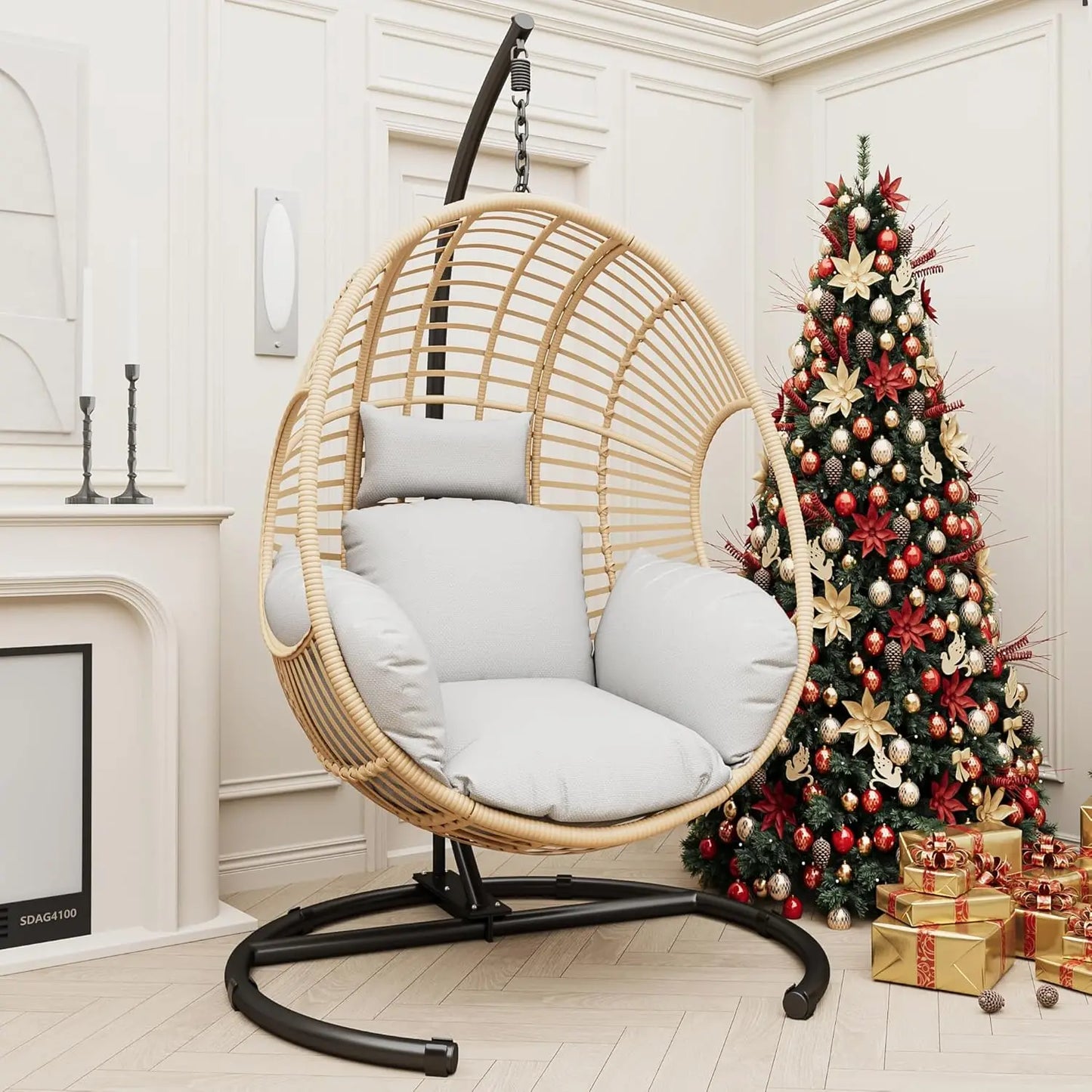 Hanging Egg Swing Chair With Stand All Weather Wicker 400lb