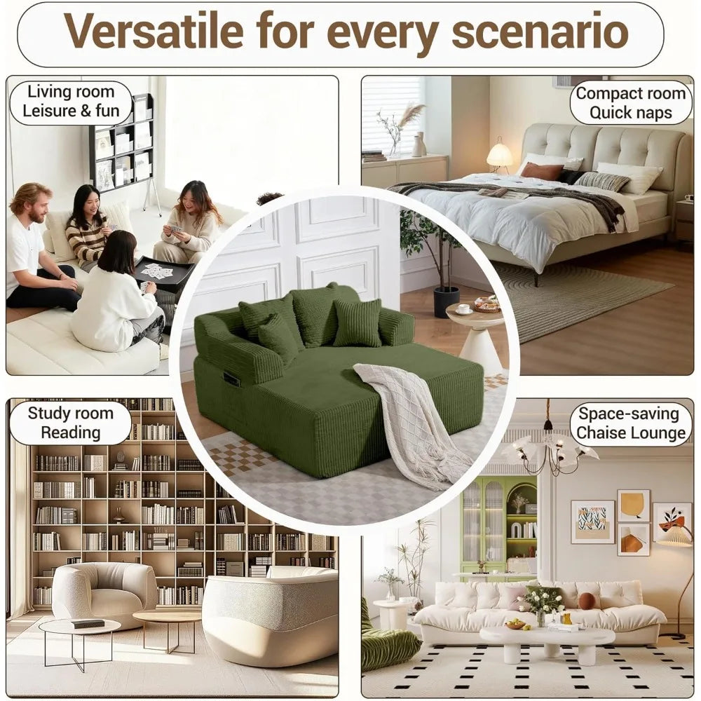 Chaise Lounge Chair Sofa Bed With Armrests And Pillows