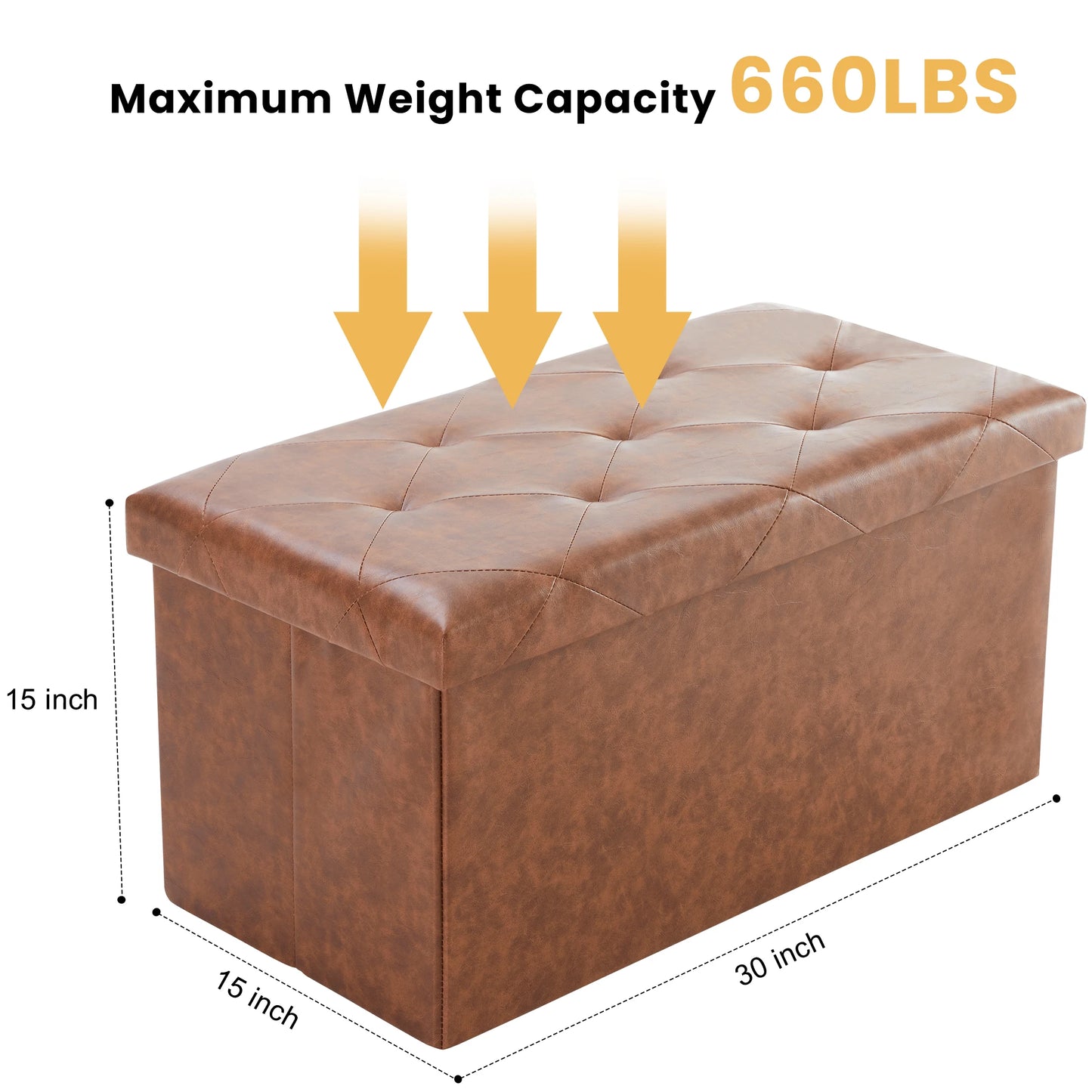 JHK Leather Premium Storage Ottoman Bench for Living Room