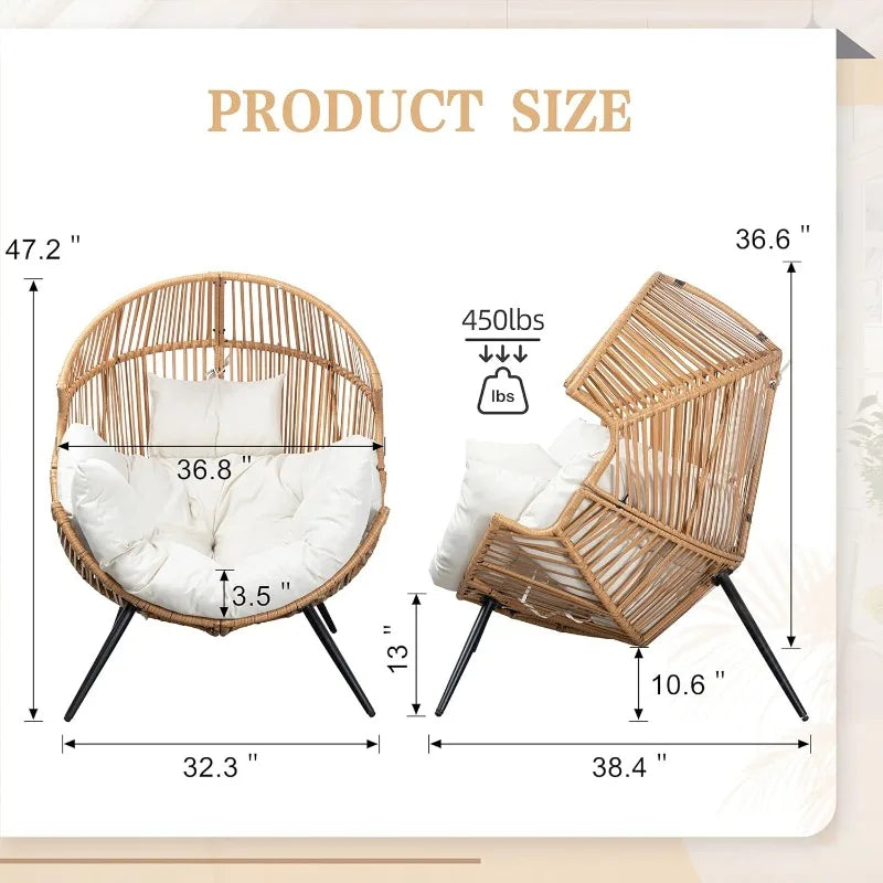Outdoor Wicker Egg Chair PE Rattan With Cushion Patio Lounge