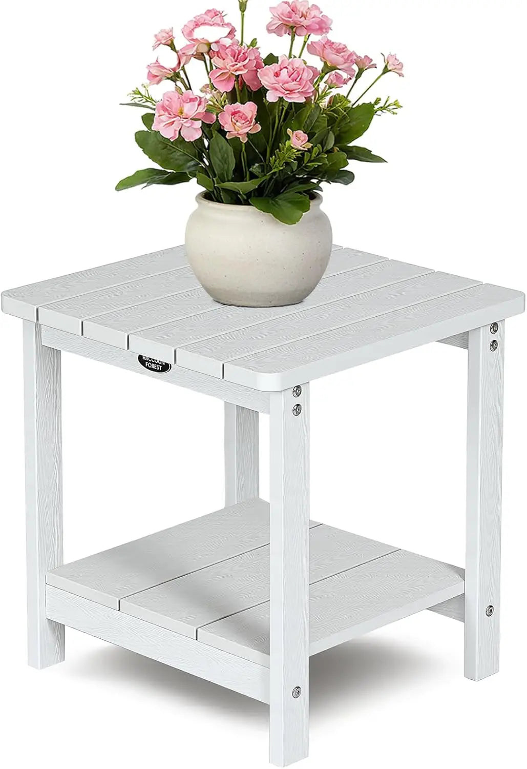 Outdoor Side Table, Adirondack Square Side Table, HDPS Patio Table With Wooden Textured, 2-Tier End Table Weather Resistant Outd