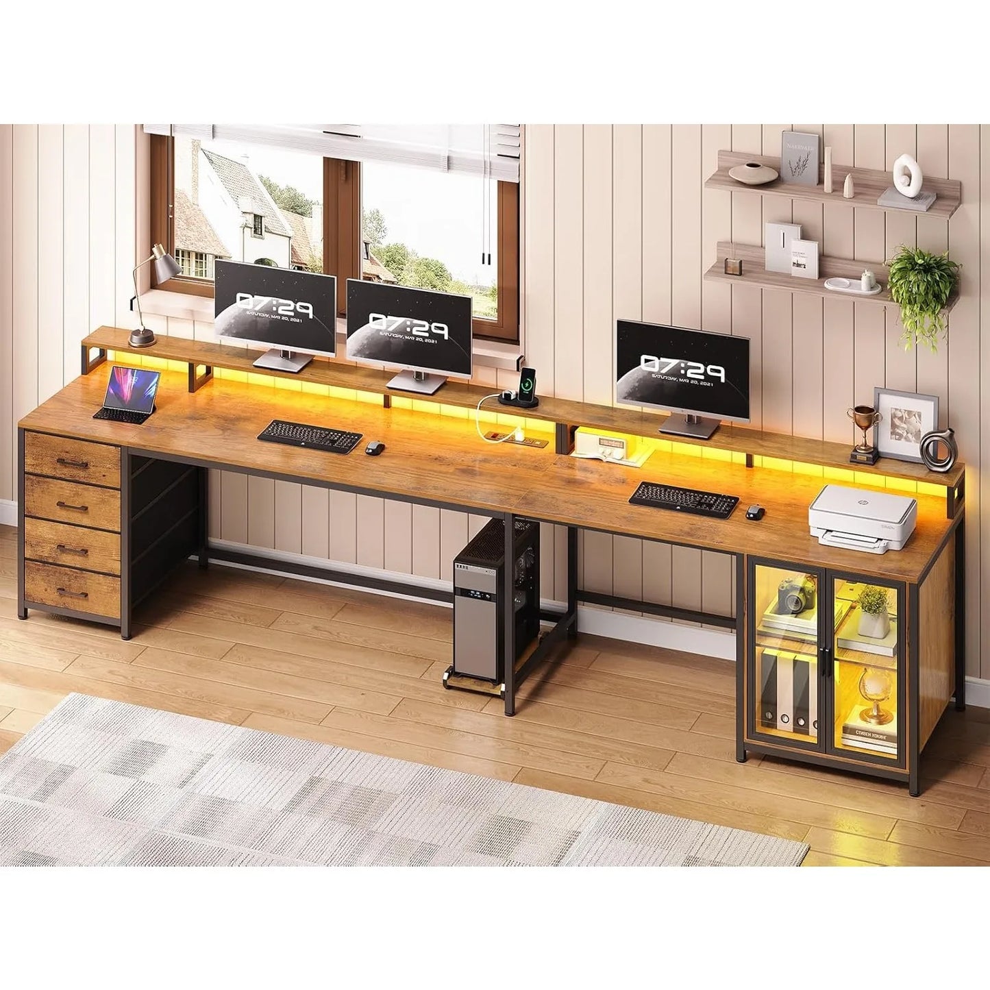 ZHENDAI L Shaped Gaming Desk With Drawers And Monitor Stands