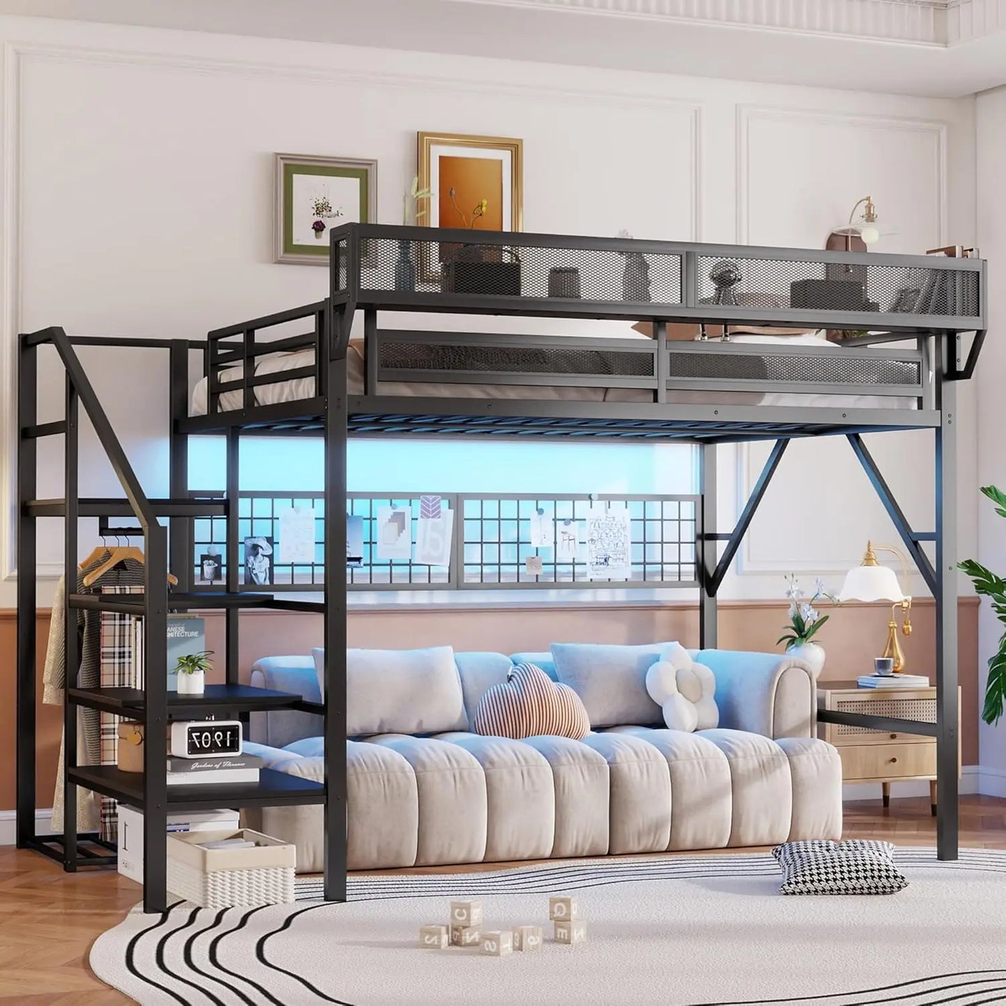 Loft Bed Frame For Adults With Stairs And Wardrobe