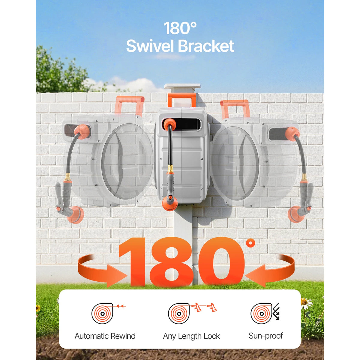 SucceBuy Heavy Duty Wall Mounted Retractable Garden Hose Reel
