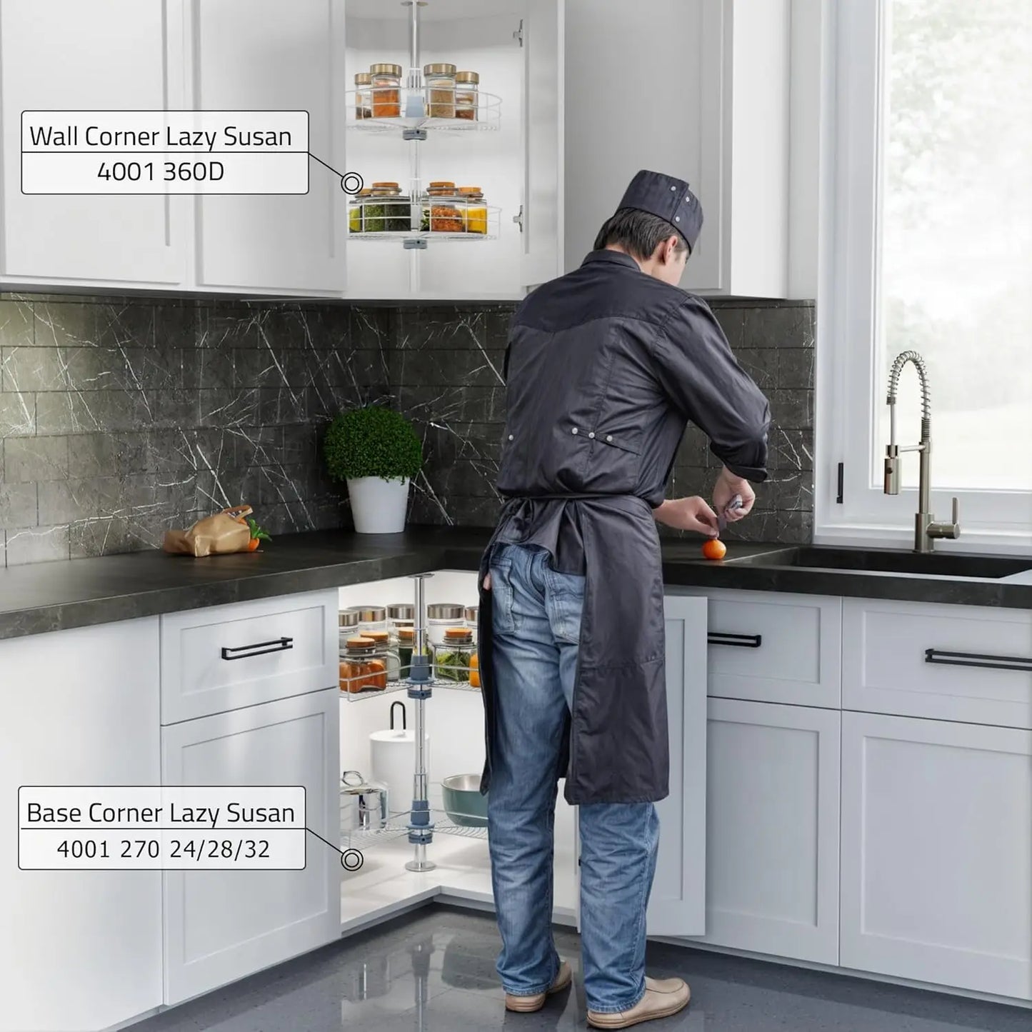 Stainless Steel Base Cabinet Kidney Shape Lazy Susan Corner Organizer