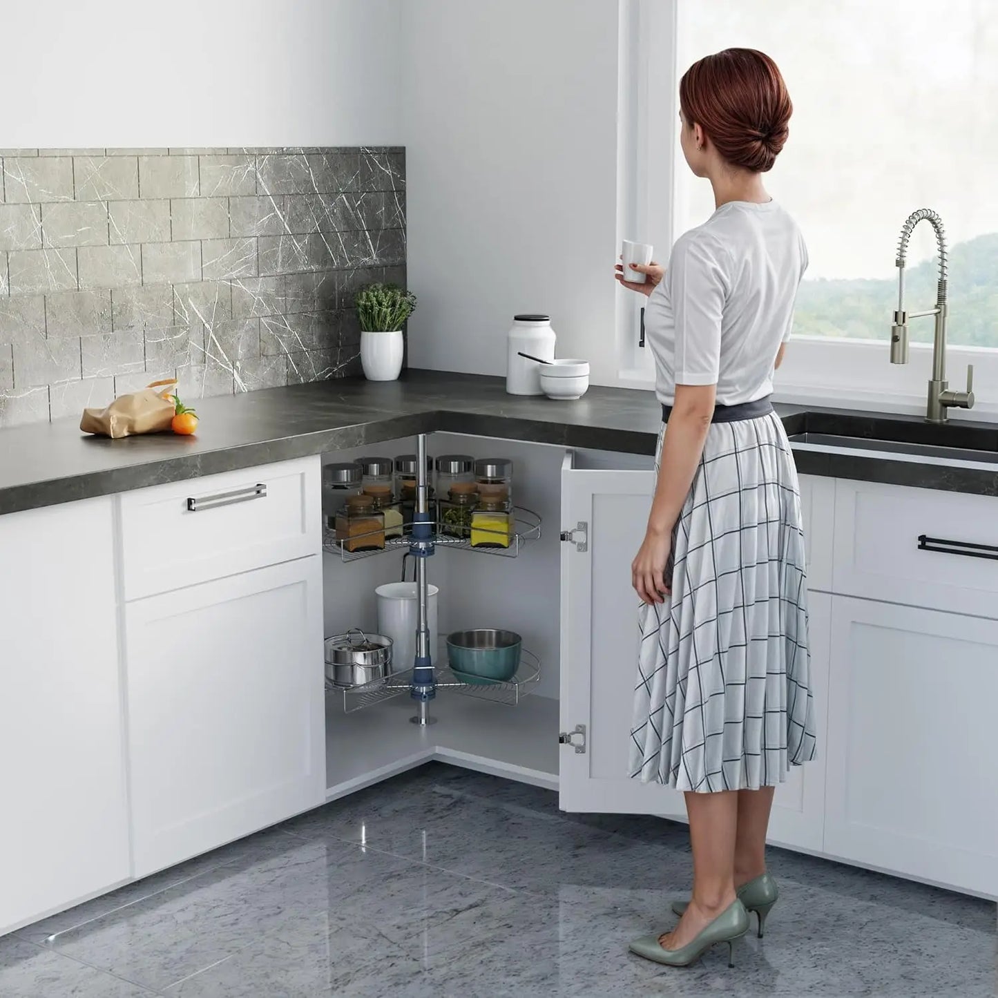 Stainless Steel Base Cabinet Kidney Shape Lazy Susan Corner Organizer