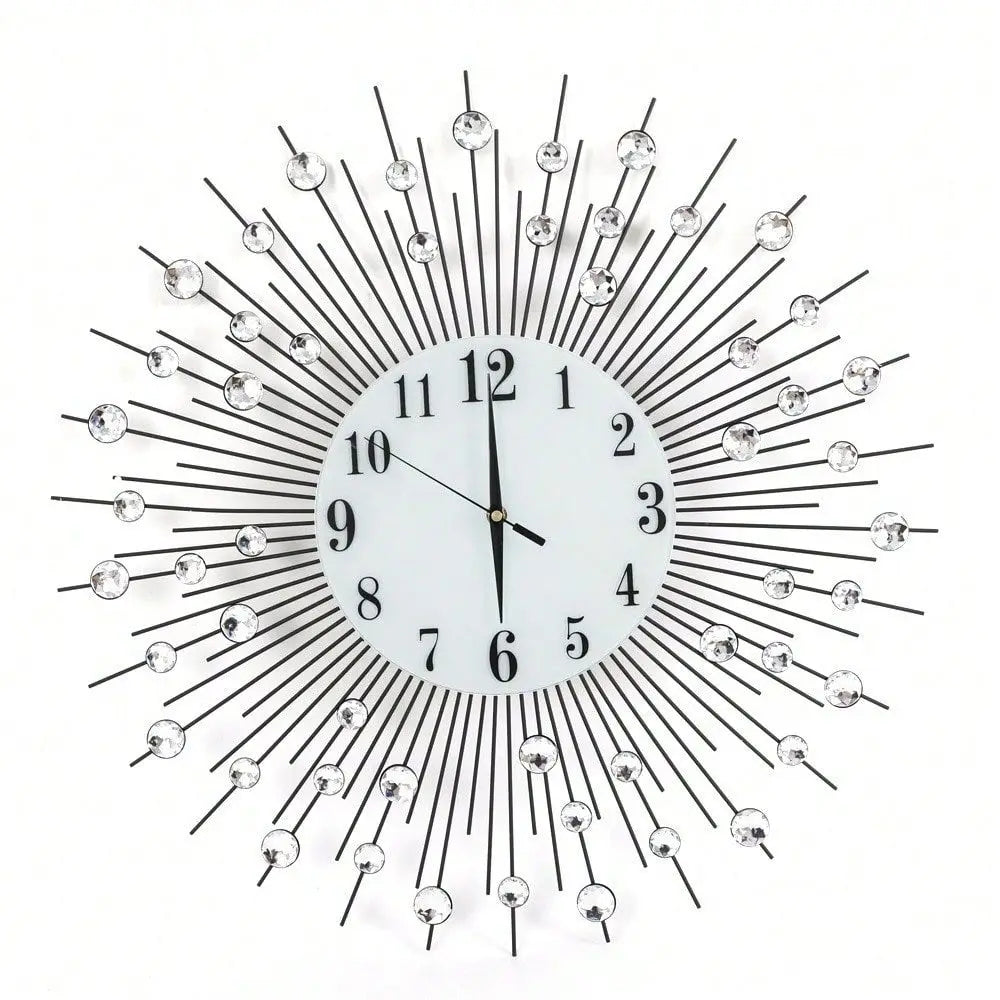 Modern Crystal Diamond Wall Clock 3D Flower Design Silent Metal