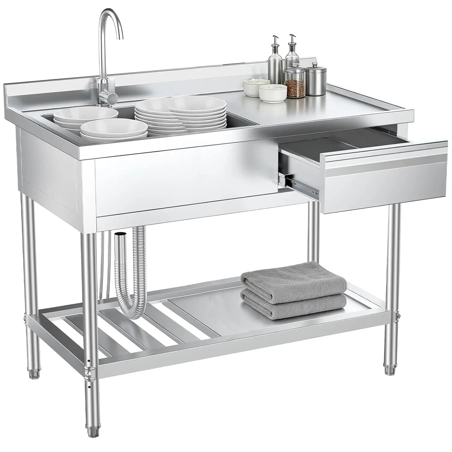 Stainless Steel Utility Sink With Drawers Single Bowl Commercial Kitchen