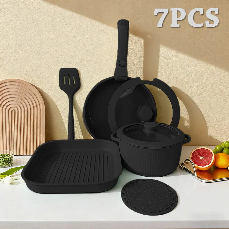 Nonstick Pots And Pans Set With Detachable Handles Induction RV Oven Safe