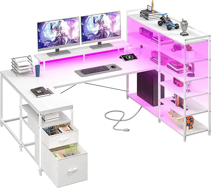 L Shaped Desk With Monitor Stand And Storage Shelves
