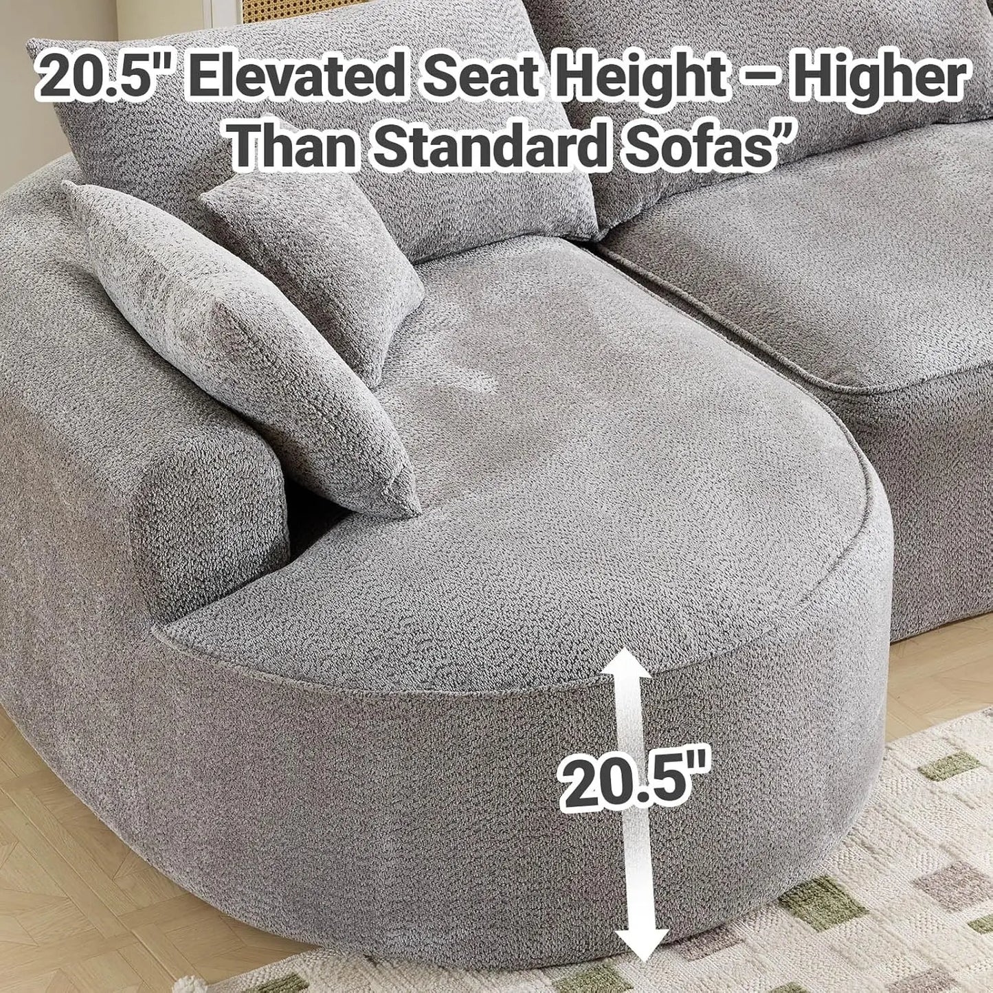 L-Shaped Boneless Sofa Sectional With Deep Seats and Pillows