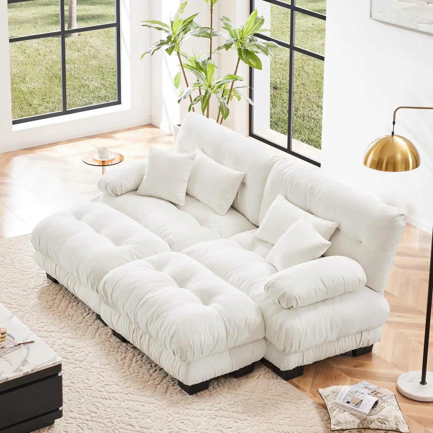 Chenille Modular Sectional Sofa Couch With Ottomans