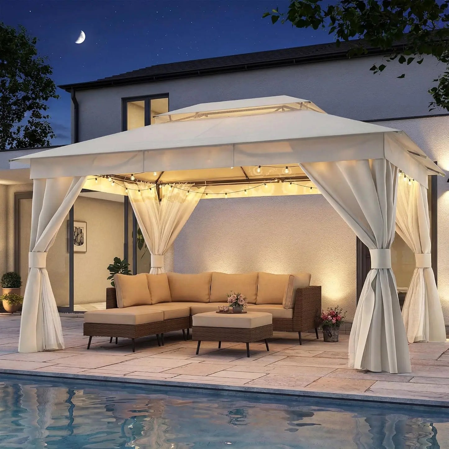 MOYU Outdoor Patio Gazebo Heavy Duty Party Tent With Mosquito Netting