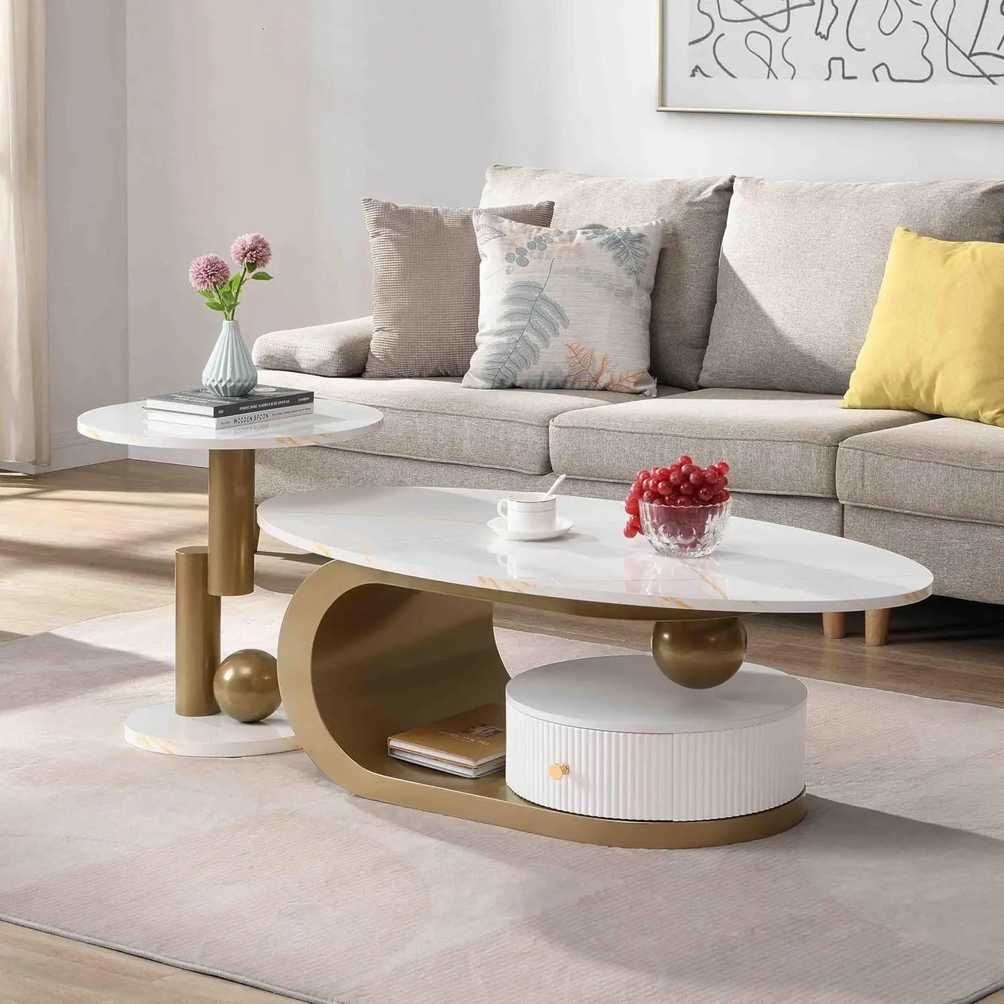 Modern Coffee Table With Stainless Steel Pedestal Luxury