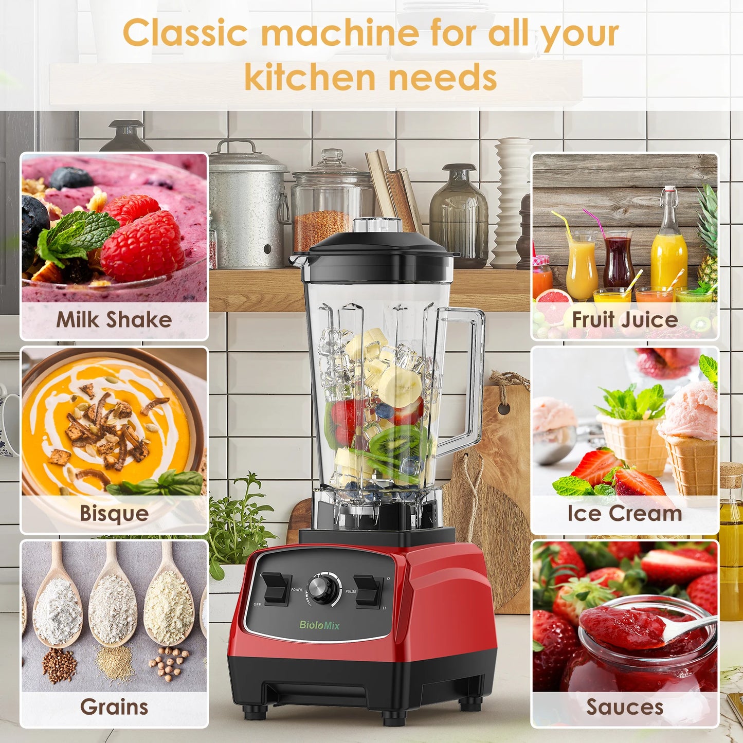 Biolomix BPA Free 3HP 2200W Heavy Duty Commercial Blender Mixer Juicer