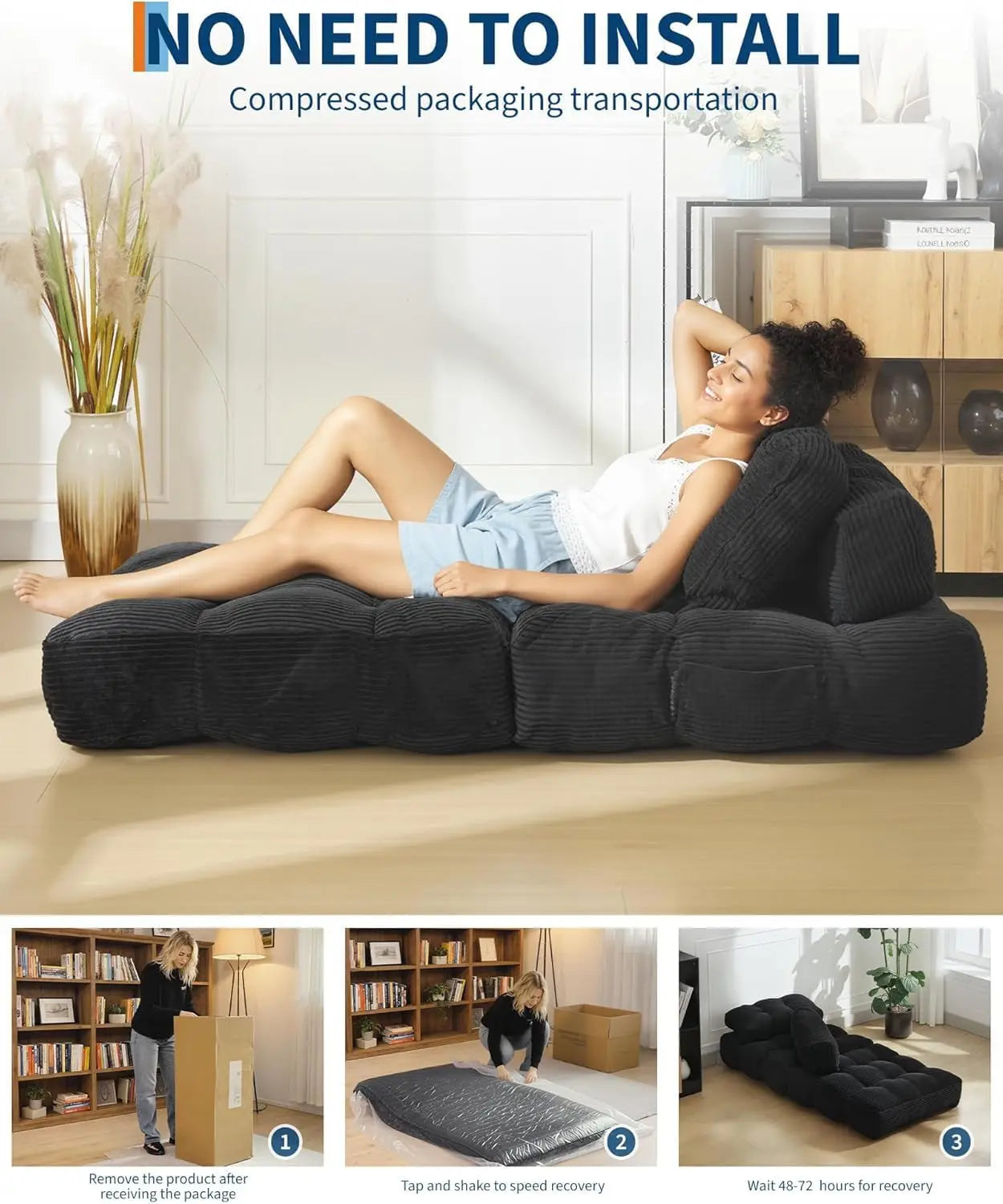 HiMISS 3in1 Folding Sofa Bed With Back Support Portable