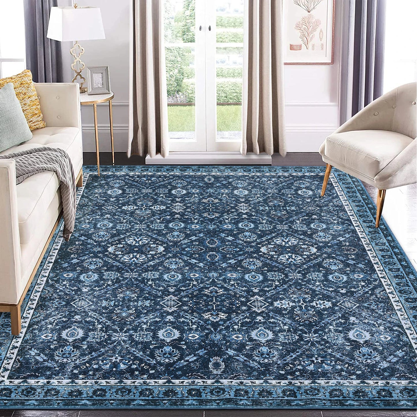 Machine Washable Non Slip Moroccan Trellis Rug For Living Room