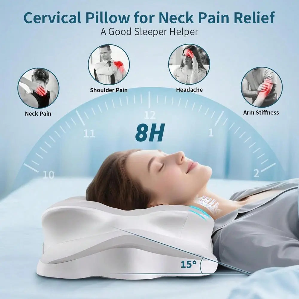 Cervical Neck Pillow With Memory Foam For Side Back And Stomach Sleepers