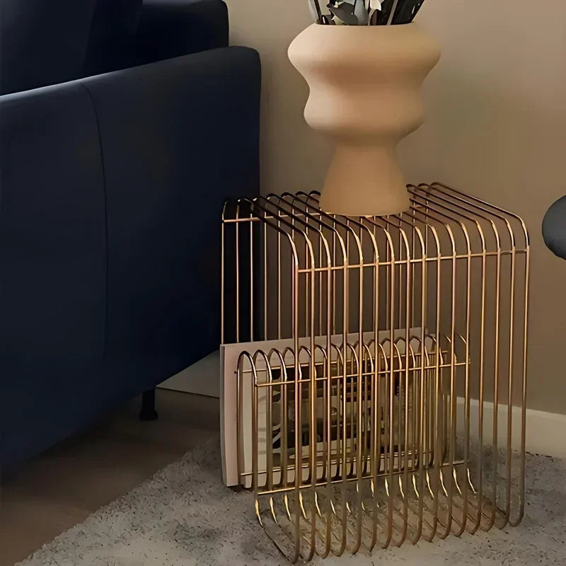 Modern Scandinavian Metal Coffee Table With Storage For Magazines And Books