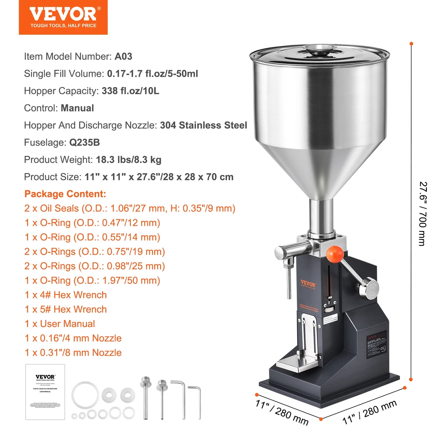 VEVOR Manual Liquid Filling Machine With Hopper For Bottles