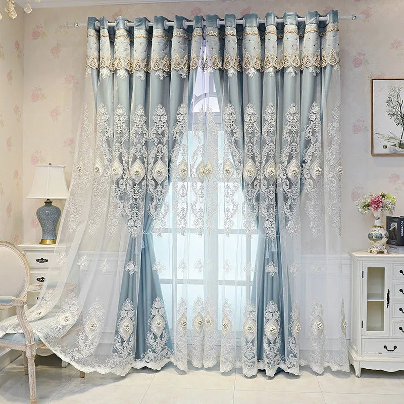 Luxurious Vintage Embroidered Curtains With 3D Relief Dual Layer