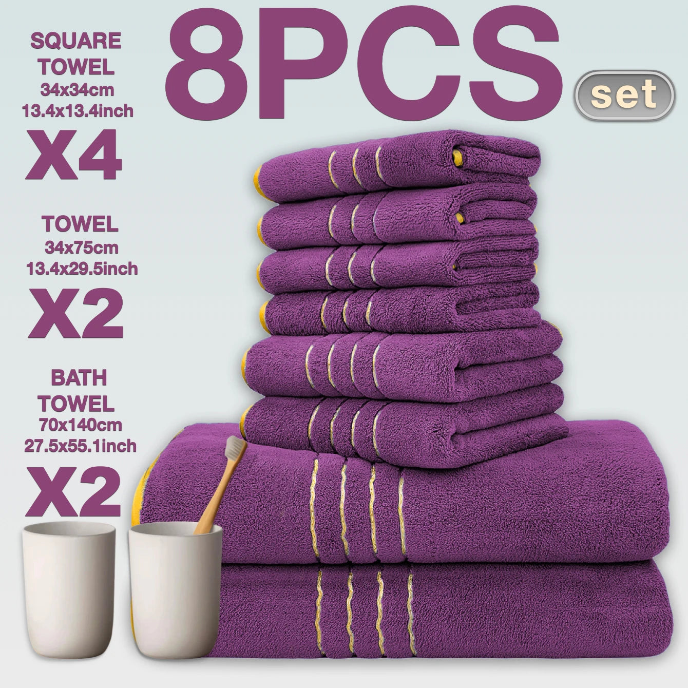 8pc Luxury Hotel Bath Towel Set Ultra Soft Quick Dry