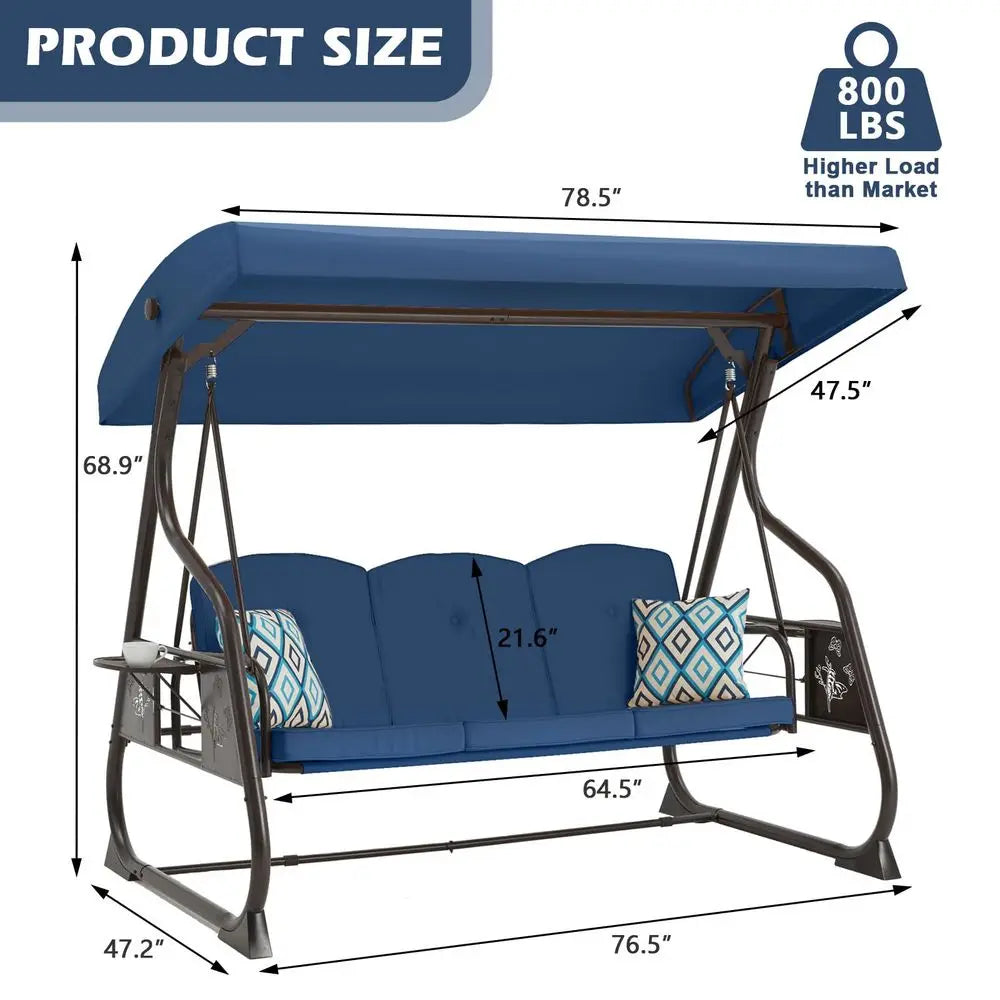 Outdoor Patio Swing With Canopy And Adjustable Backrest 800Lbs Capacity