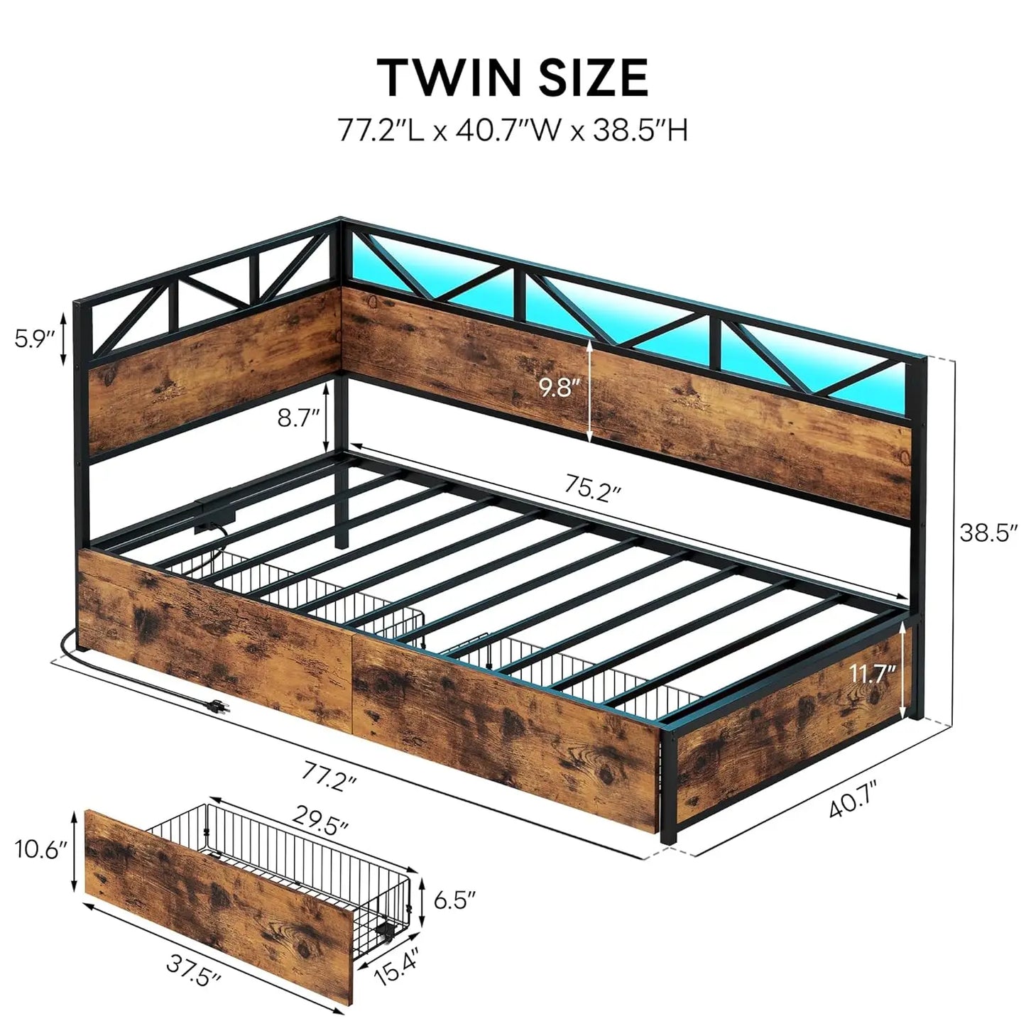 Folded Twin Daybed With Storage Drawers And Charging Station