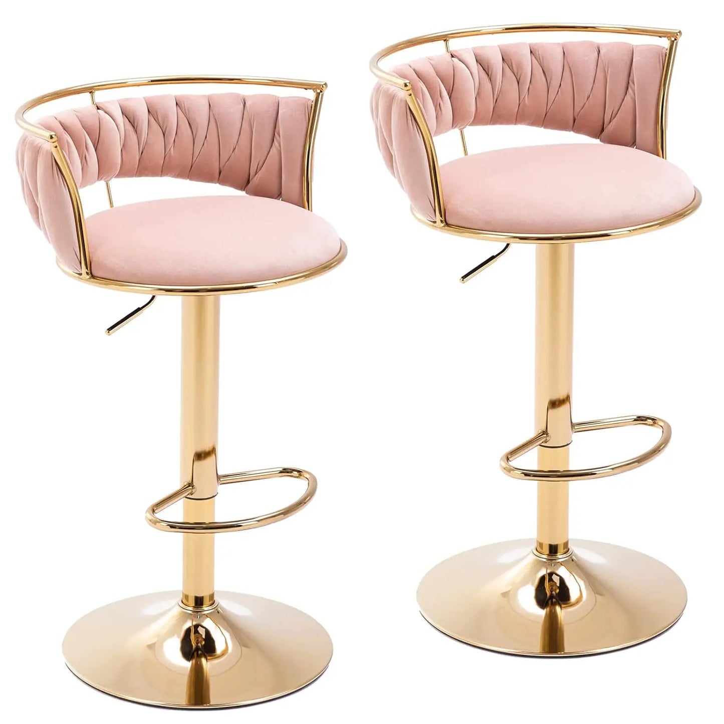 Woven Backrest Swivel Bar Stools Set Of 2 Height Adjustable
