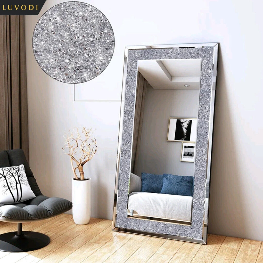 LUVODI Sparkling Crystal Frameless Vanity Mirror Wall Mounted