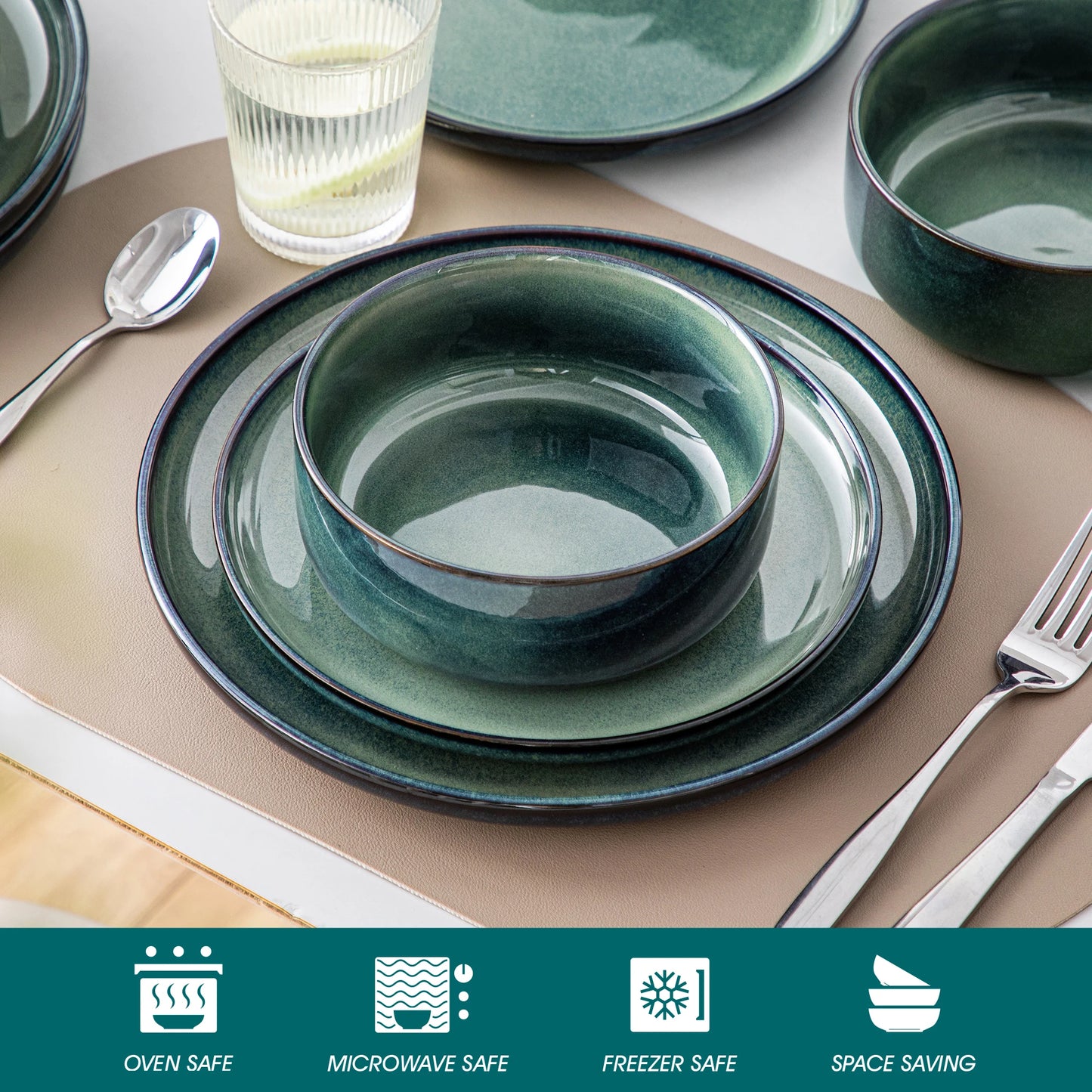 Malacasa Dinnerware Set Stoneware Scratch Resistant Reactive Glaze