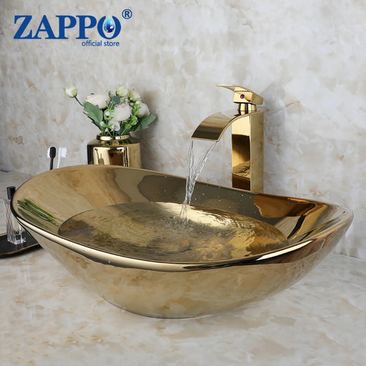ZAPPO Vessel Sink Ceramic Above Counter Faucet Set
