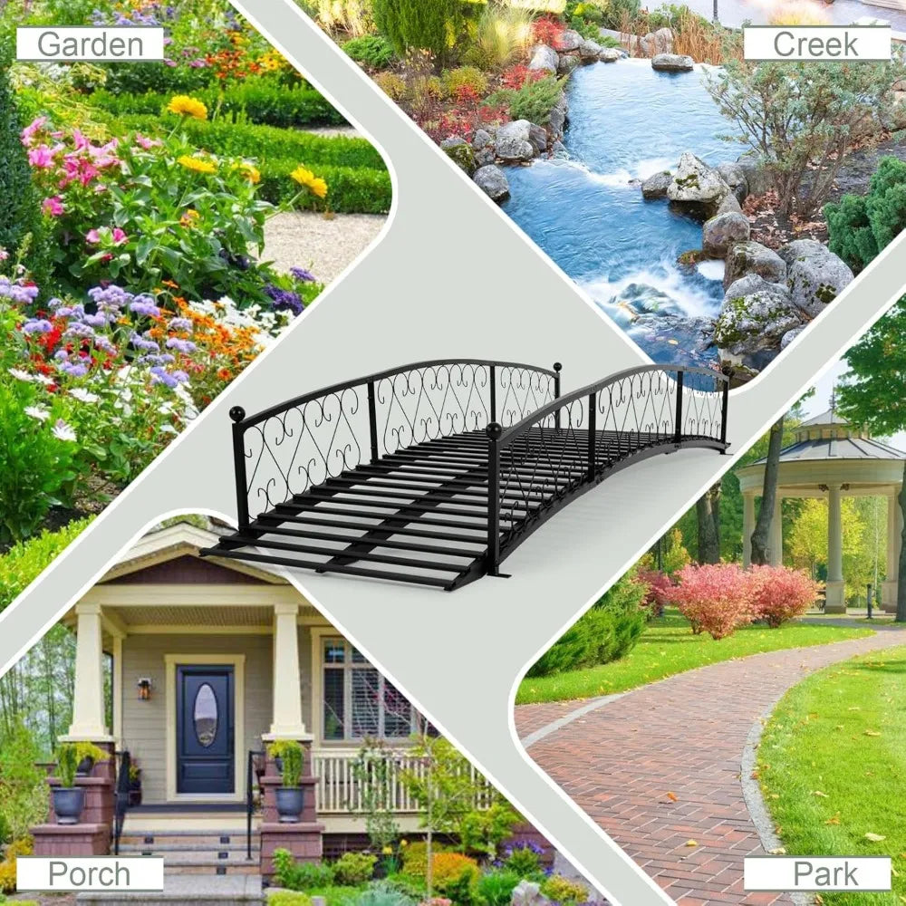 Metal Garden Bridge Durable Outdoor Footbridge With Siderails