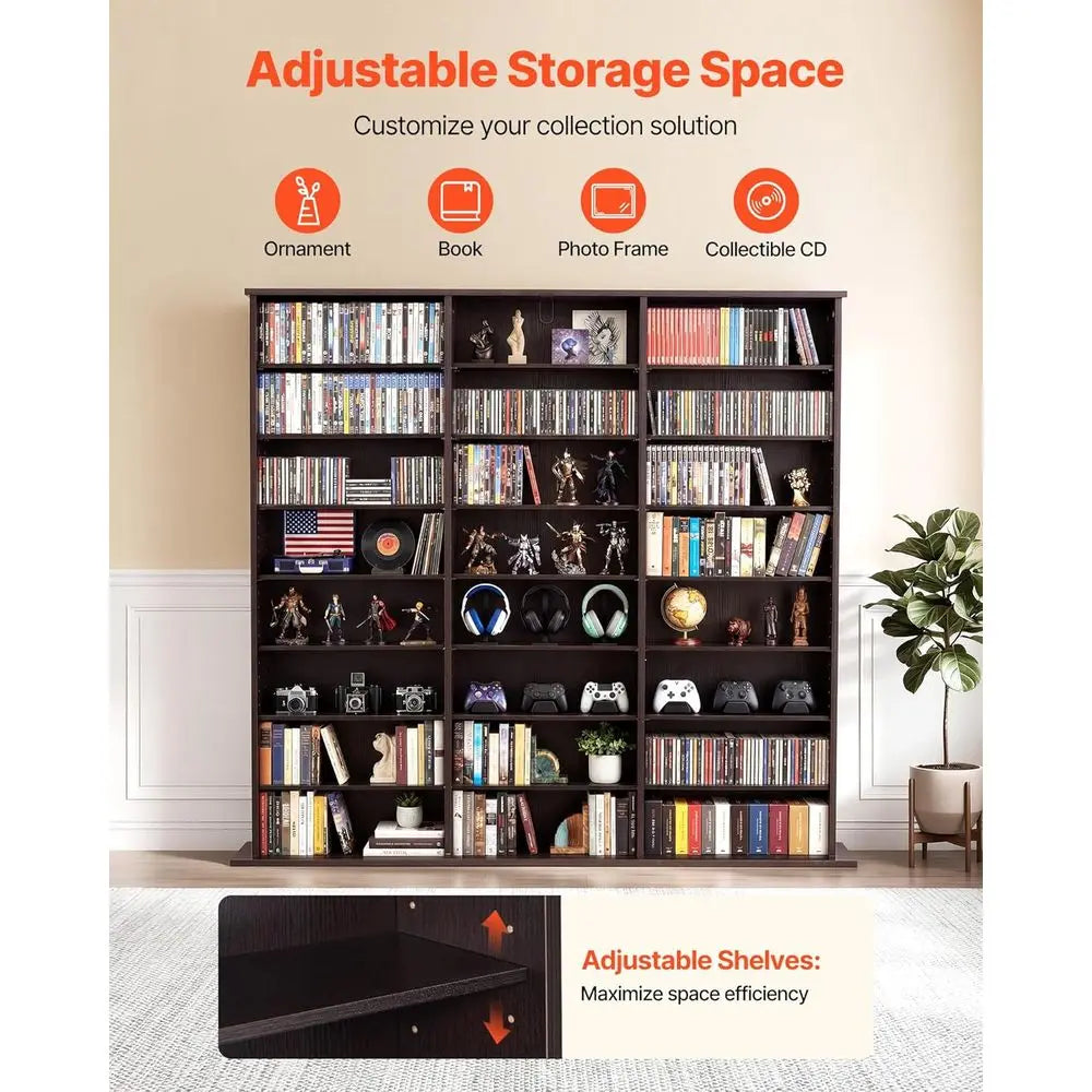 Wooden 8-Tier Media Storage Cabinet For CDs DVDs Books Games