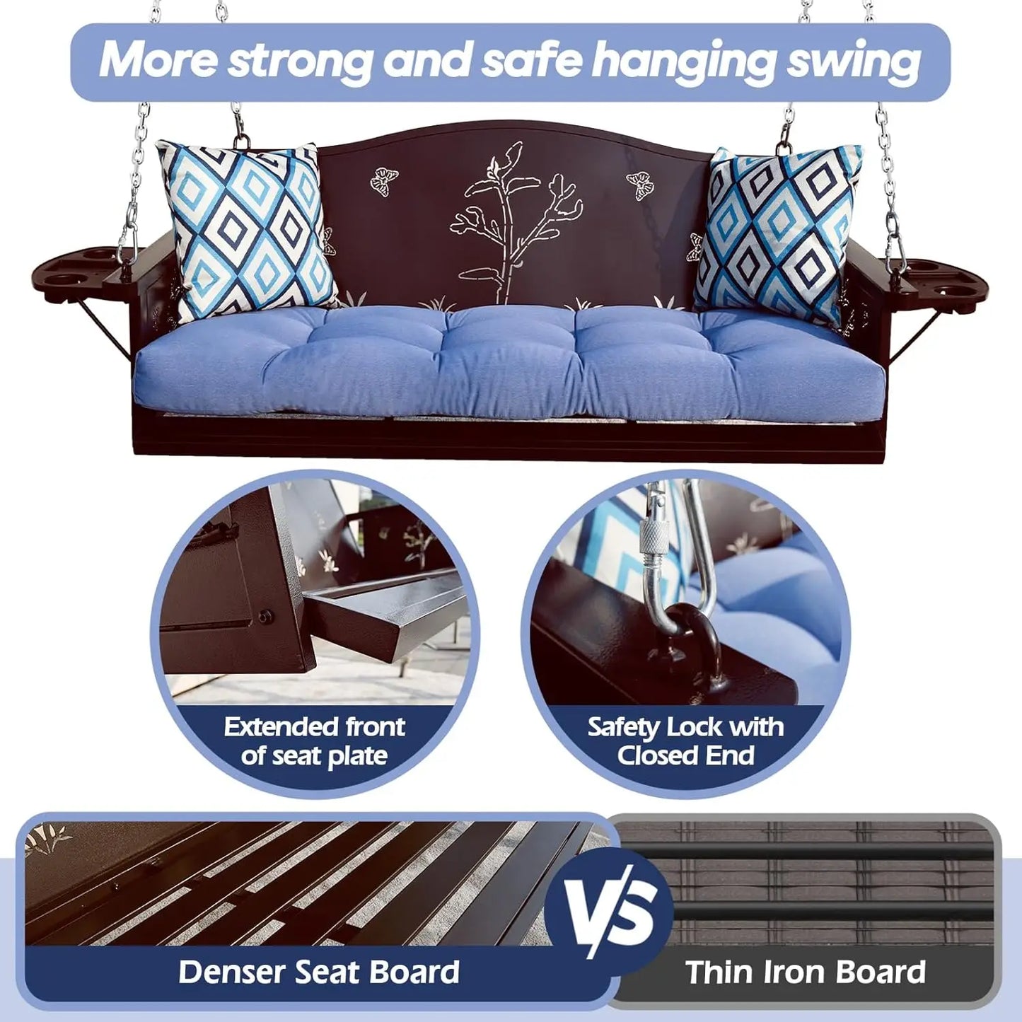 Metal Porch Swing Heavy Duty Cushions And Rust Resistant Chains