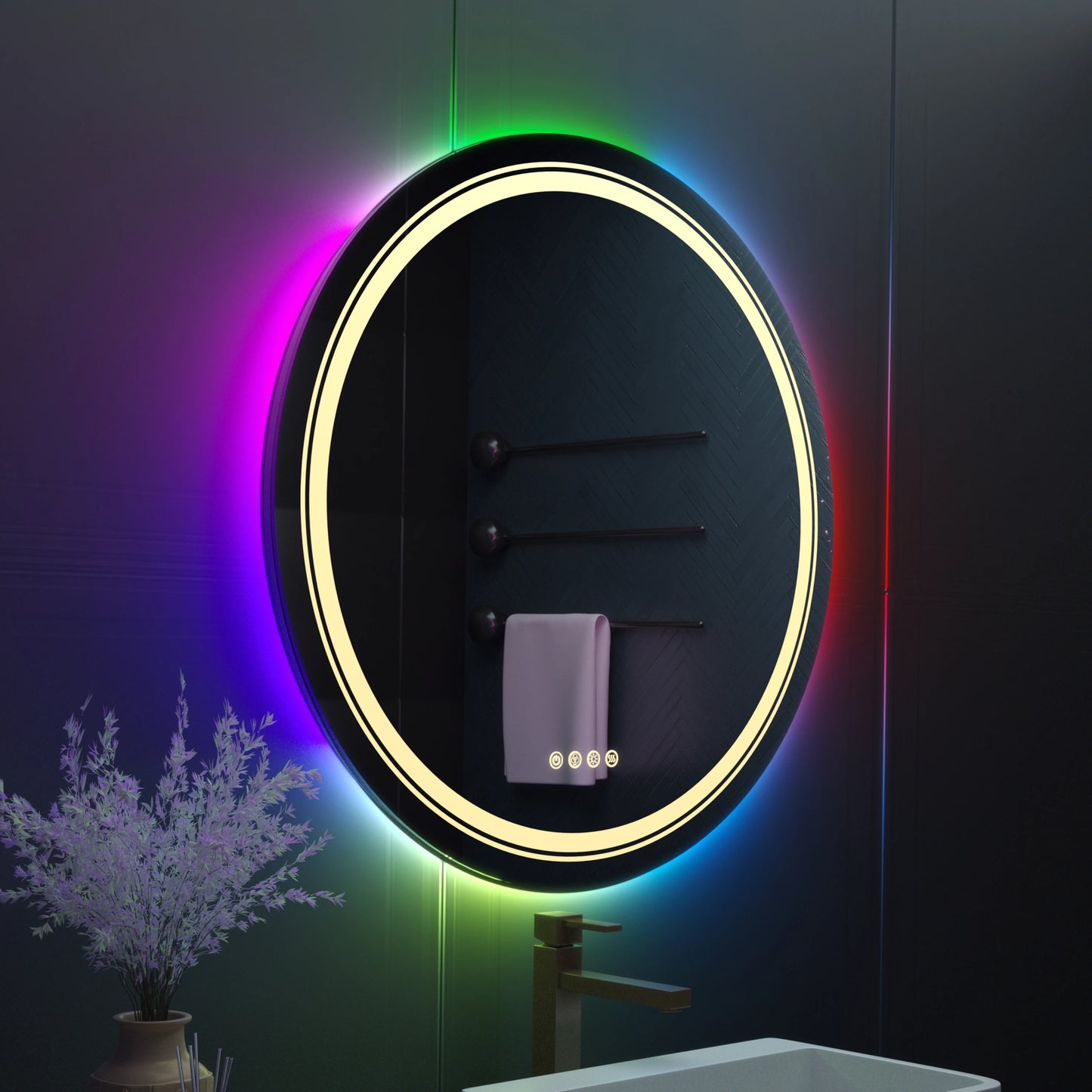Round LED Bathroom Mirror With Backlit Front Lit Dimming Demister