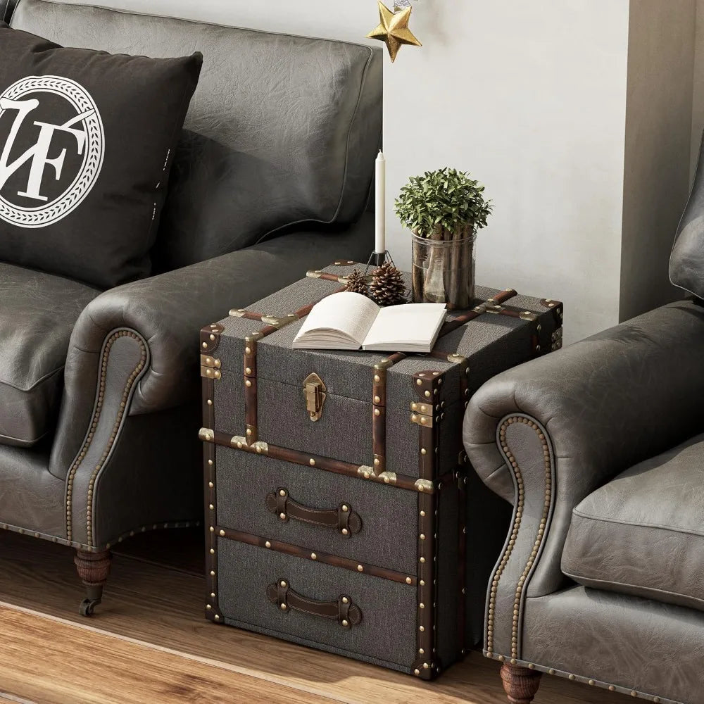 XIAOLANG Vintage Storage Chest With Buckle Hinged Top End Table