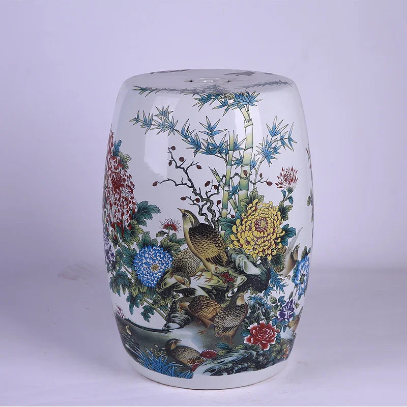 Chinese Style Fish Painting Porcelain Drum Garden Stool Decor Antique