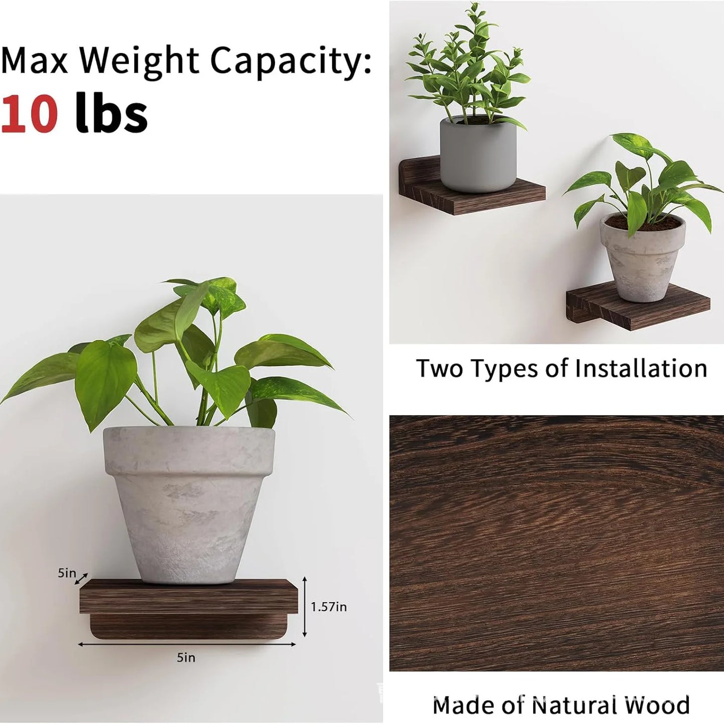 Wooden Wall Mounted Flower Racks for Living Room and Bathroom