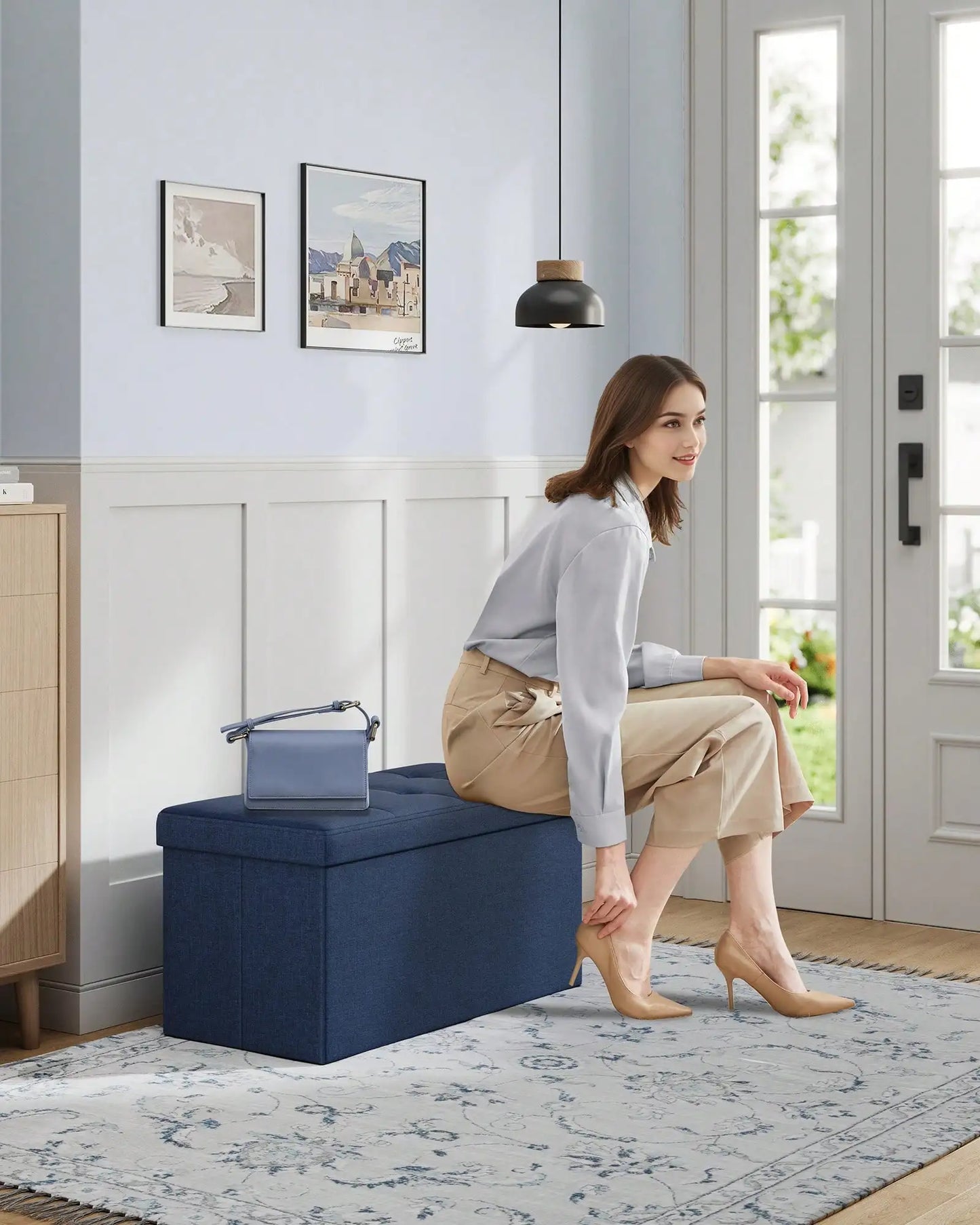 Storage Ottoman Bench For Shoes MDF Nonwoven Fabric