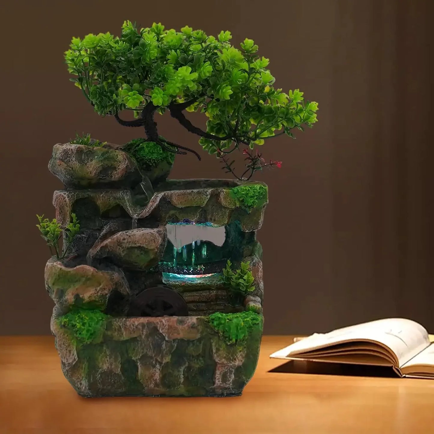 Indoor Tabletop Waterfall Fountain With Pump And LED Light