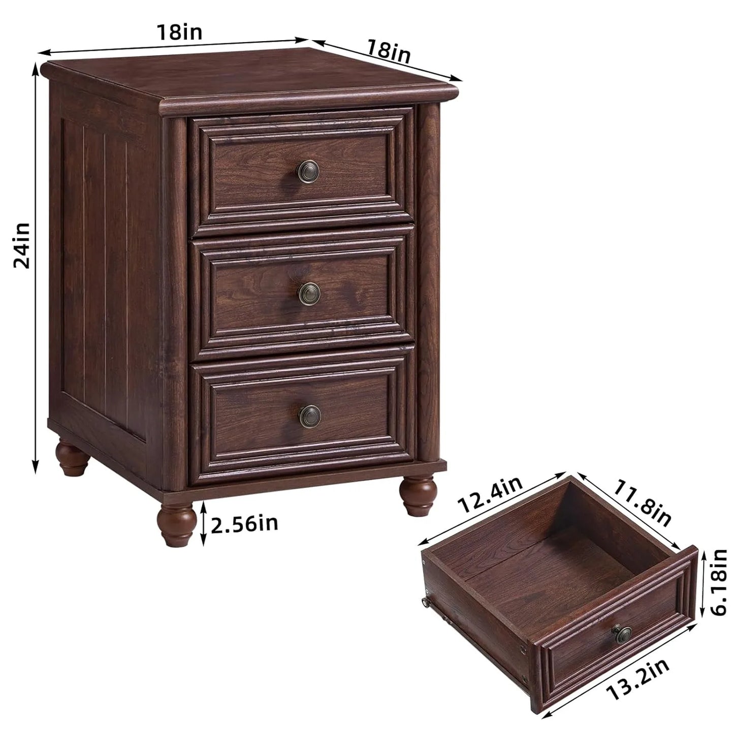 Walnut Farmhouse Nightstands With 3 Drawers Bedside Tables